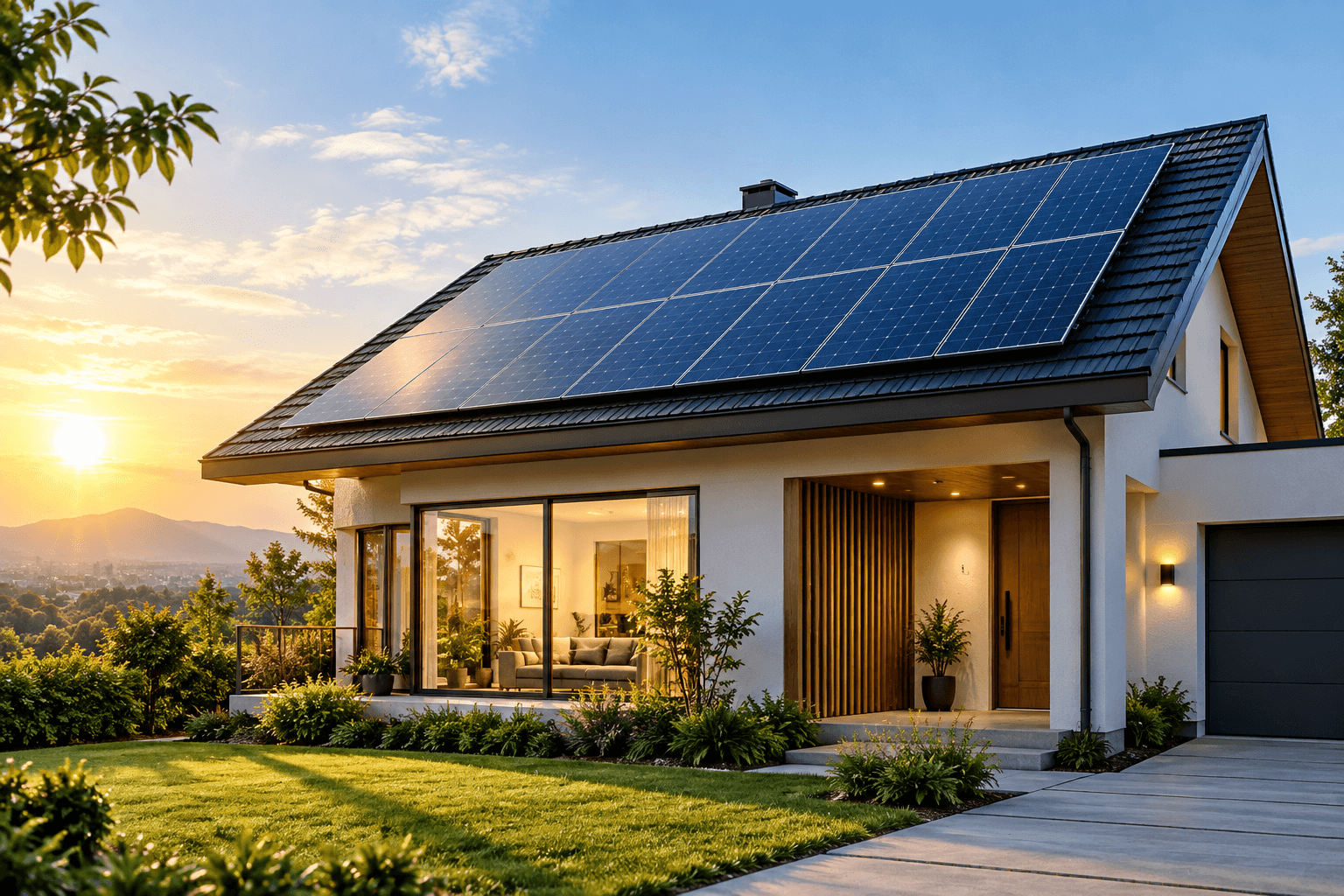 Rooftop solar panels generating clean energy for a modern home