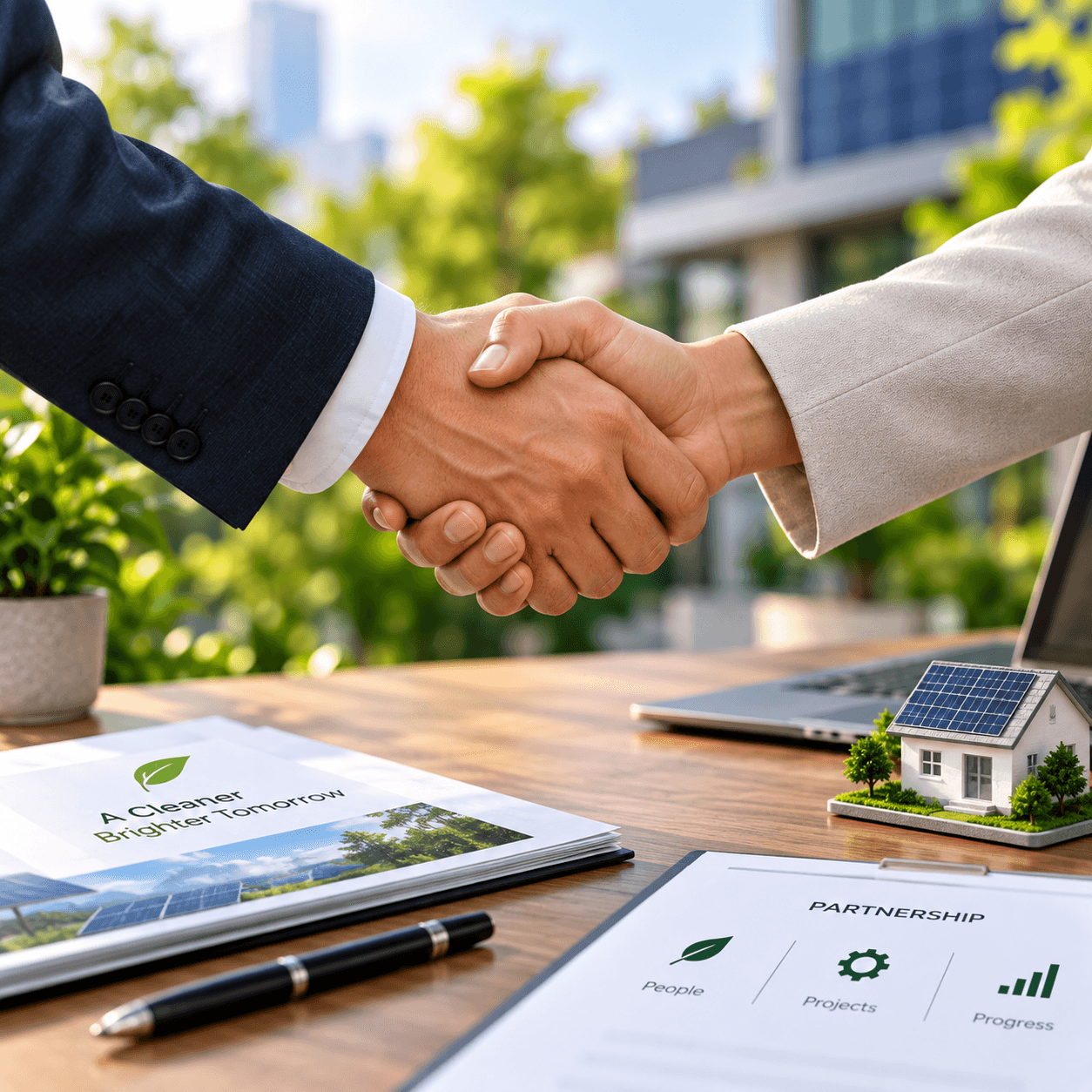 Handshake representing transparent partnerships between VOLTenZA and customers
